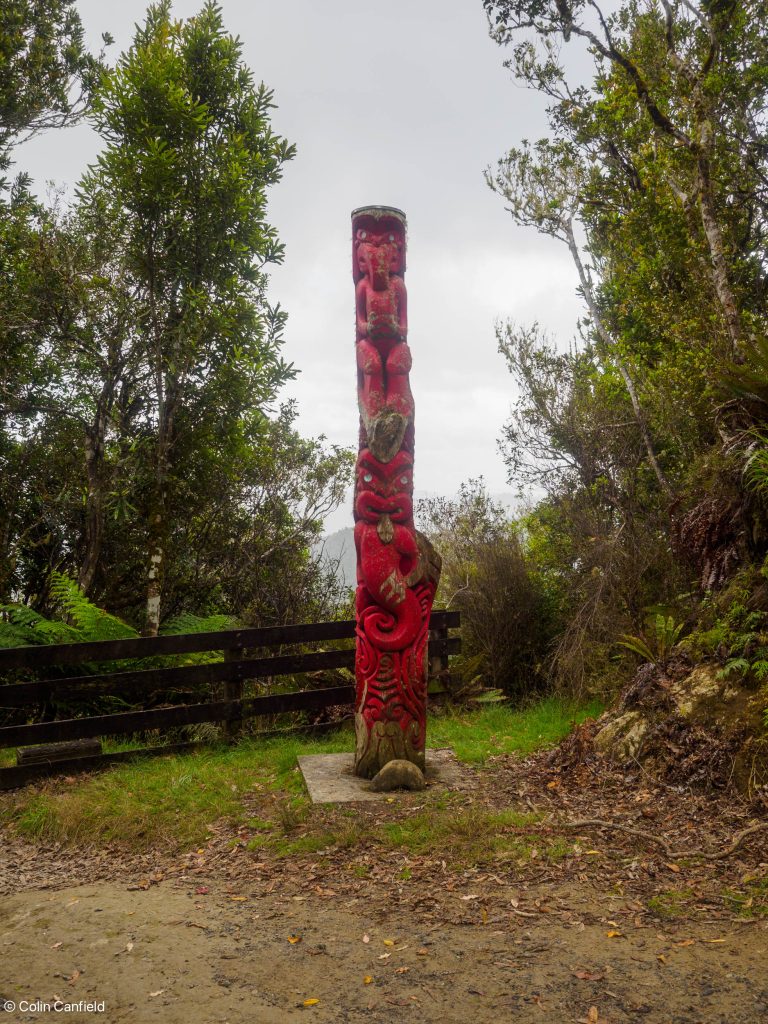 A very cool Pouwhenua (Totem Pole) looking over the valley